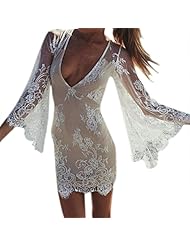 V-neck Floral Print Lace Bodycon Dress/Mini Dress 