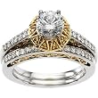 14K Two-Tone Gold Natural Yellow and White Diamond Wedding Set Semimount - 0.62 Ct. - CENTER STONE NOT INCLUDED