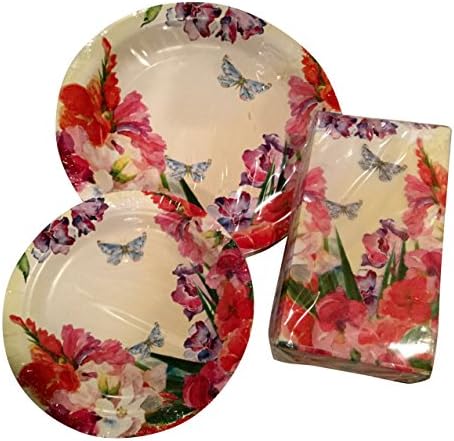 Blue Ink Studios - Garden Bouquet - Bundle Disposable Paper Plates &amp; Napkins Service for 18