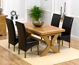 BORDEAUX Extending Solid Oak Dining Table with 4 Brown Cannes Chairs