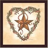 Rusty Barn Star W/ Heart Wreath Country Print Framed