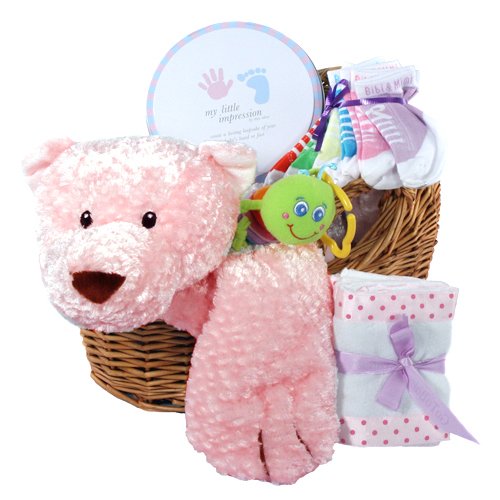 Comfy Cozy Baby Wrap with Animal Head Pillow Gift Basket (Regular, Baby Girl – Pink)