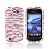Pink Zebra on Silver Gems Bling Hard Plastic Case Snap On Cover For HTC Mytouch 4G Slide