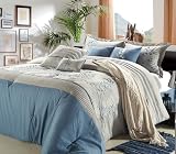 8-Piece Sunshine Blue & Silver Over Sized and Overfilled Comforter Set , Queen