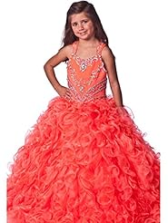 Girls Floor Length Organza Pleated Ruched Crystals Crystal Pageant Dress/Prom Dress/Party Dress 