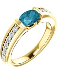 14K Yellow Gold 7.00x5.00mm Oval Cut London Blue Topaz and Diamond Ring -- LIFETIME WARRANTY