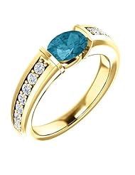 18K Yellow Gold 7.00x5.00mm Oval Cut London Blue Topaz and Diamond Ring -- LIFETIME WARRANTY