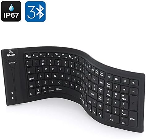IP67 Waterproof Bluetooth Wireless Silicone Keyboard - Flexible Foldable Silicone, Supports PC, Mac, Android + IOS, Dirt + Dustproof