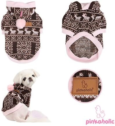 Pinkaholic Winter Reindeer and Snowflake Knit Hooded Sweater Coat in Pink/brown Size Large (Neck 12.6, Chest 16.5", Back Length 11")