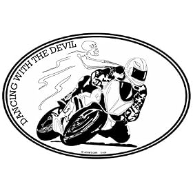 SPORTBIKE - Dancing With The Devil - Motorcycle - Oval- Biker-Decal-Sticker - Can be used for Cars, Trucks, Notebooks etc.
