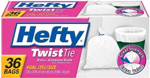 Hefty Twist Tie Small Garbage Bags, 4 Gallon, 432 Bags, 12 Count by Reynolds Consumer Products