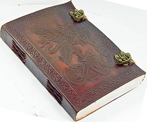 Leather World Ltd. Handmade Leather 6 X 8 Celtic Griffin Leather Journal with Handmade Paper by Leather World Ltd.