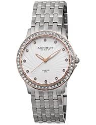Akribos XXIV Womens AK620SS Lady Diamond Swiss Quartz Diamond and Crystal Silver-tone Stainless Steel Bracelet Watch