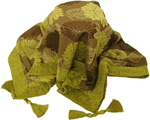 LUXURIOUS TASSELED CHENILLE FLORAL SOFA BED THROW BLANKET SPARKLY GREEN SILVER 145X180