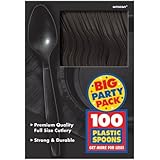 Amscan Big Party Pack 100 Count Mid Weight Plastic Spoons, Black