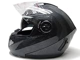 Carbon Fiber Flip Up Modular Motorcycle Street Sport Bike Dual Visor Full Face Helmet DOT (XLarge)