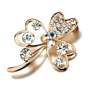 Pugster 22k Golden Plated April Birthstone Butterfly Shaped Flower Clear White Swarovski Crystal Diamond Accent Brooches And Pins