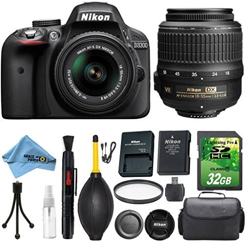 Nikon D3300 DSLR + 18-55 VR II Lens + 32GB High-speed SD Card + Deluxe Camera Carry Case + DSLR Maintenance Cleaning Kit - International Version