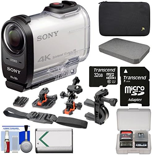 Sony Action Cam FDR-X1000V Wi-Fi 4K HD Video Camera Camcorder with 32GB Card + 2 Helmet, Flat &amp; Handlebar Bike Mounts + Battery + Case + Kit