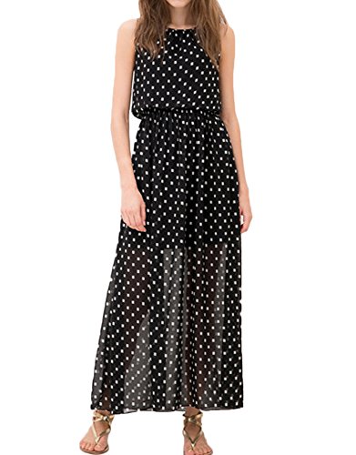 (ディーコッテ)D'Kotte レディース 春 ワンピース ワンピ ロング丈 マキシ ノースリーブ ドット柄 ブラック リゾート ビーチ ドレス neaa199