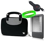 Premium Executive Black Melrose Carrying Case Leather for Amazon Kindle 3 (Wifi Only, Wifi + 3G) (Latest Generation) + Compact Retractable Car Charger + Screen Protector + Live * Laugh * Love Vangoddy Wrist Band!!!