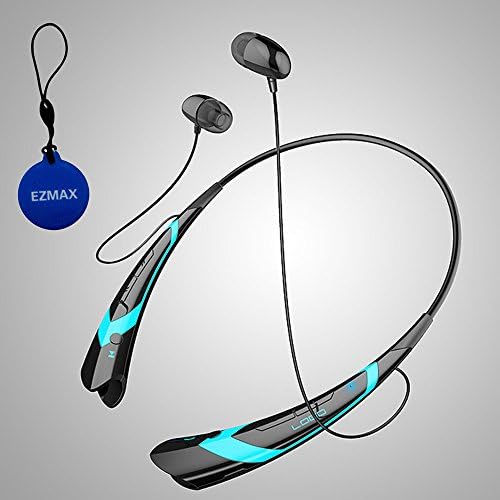 EZMAX® Bluetooth 4.0 Stereo Headset for Samsung iPhone iPad LG HTC Smartphone Tablet - Wireless Mobile Phone Headphone Sport Bluetooth Earphone + EZMAX NFC Tags Keychian (Black-Blue)