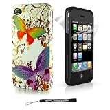 Premium Hard Design Crystal Case Snap On Cover for Apple iPhone 4 , 4th Generation, 4th Gen compatible with 16GB / 32GB - White Rainbow Butterfly HD Print + 4-inch eBigValue (TM) Determination Hand Strap Key Chain + Includes a Apple iPhone 4 INVISIBLE FULL BODY / SCREEN PROTECTOR Anti Glare Screen Protector Guard, Protects the Front and Back of your iPhone!!