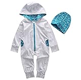 ベビー ジップアップ 長袖 トン　ロンパース+帽子 (70 (3-6M), 白い)