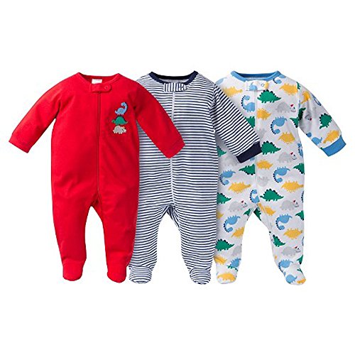Gerber Onesies Baby Boy Sleep N' Play Sleepers 3 Pack Dinosaur