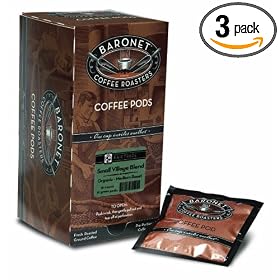 Baronet Coffee Fair Trade Organic Small Village Blend Mega Coffee Pods, 16-Count Box (Pack of 3)