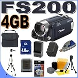 Canon FS200 Flash Memory Camcorder w/37x Optical Zoom (Evening Blue) BigVALUEInc Accessory Saver 4GB BP819 Battery/Charger Bundle