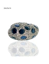 28*20*14mm Diamond Pave Sapphire Oval Shape Bead .925 Sterling Silver Jewelry