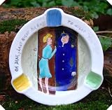 Review Staffordshire  / c1940s Comic Risque Hand Painted Ashtray Air Raids