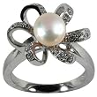 Morning Bloom White Cultured Pearl Cubic Zirconia Platinum Overlay Sterling Silver Ring