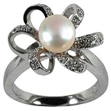 Morning Bloom White Cultured Pearl Cubic Zirconia Platinum Overlay Sterling Silver Ring