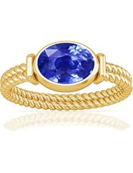 18K Yellow Gold Oval Cut Blue Sapphire Womens Astrological Ring