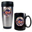 New York Mets MLB Stainless Steel Travel Tumbler & Black Ceramic Mug Set - Primary Logo by Great American Products