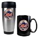 New York Mets MLB Stainless Steel Travel Tumbler & Black Ceramic Mug Set - Primary Logo by Great American Products