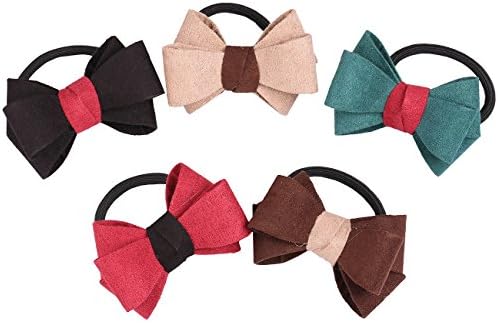 Dani Westwood Cute Girls' Hair Bow Tie Bands Ponytail Holder, Assorted Color, 5 Count