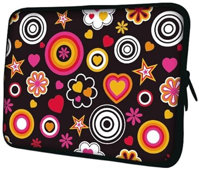 14 inch Black Retro Flowers / Hearts Pattern Notebook Laptop Sleeve Bag Carrying Case for most of MacBook, Acer, ASUS, Dell, HP, Lenovo, Sony, Toshiba
