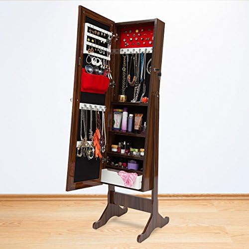 Bysolvo Jewelry Armoire with Mirror, Walnut