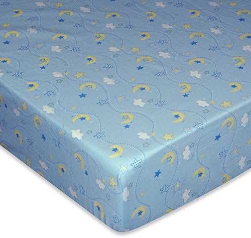 100% Cotton Percale, Charming Star, Moon &amp; Cloud Print Crib Sheet , 28" W x 52" L