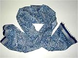 Delft Paisley Design Hand Printed 100% Cotton Anokhi Scarf with Beaded Borders, 15 inches X 60 inches by 