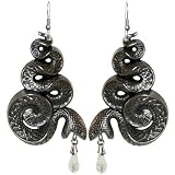 3 3/4 Long Snake Earrings with Crystals In Aurora Borealis with Burnished Silver Finish