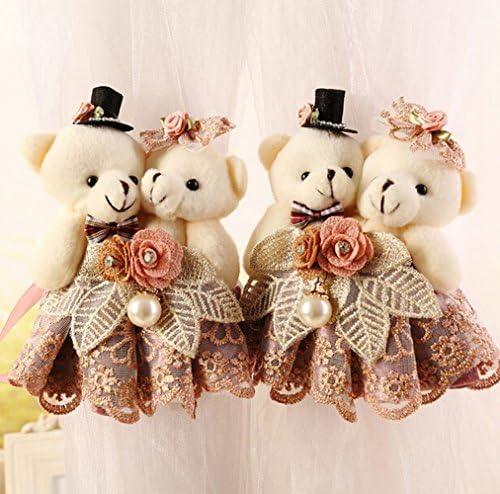 1 Pair Cute Lace Curtain Buckle Teddy Bear Cartoon Tieback Hook Hanging Buckle For Wedding Room (coffee)