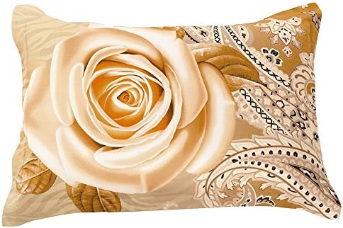 Cozyvie Luxury Champagne Golden Color Rose Flower Printing Bedding Set Polyester Duvet Cover Sets 4 Piece Twin/Extra Long Twin/Full/Queen/King Size (2 Pcs Pillowcases In The Same Style)