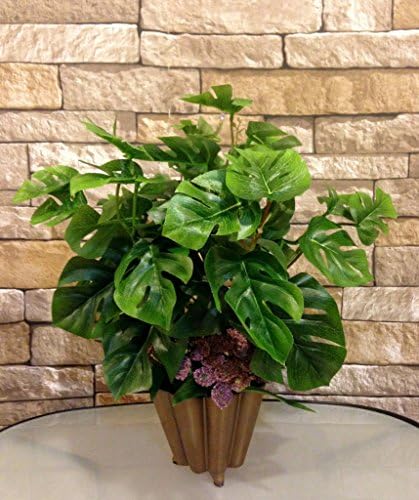Split Philodendron Leaf Plant in Ceramic Bronze Container, Office Home Indoor Plant Accent, Handcrafted at thefloralmart