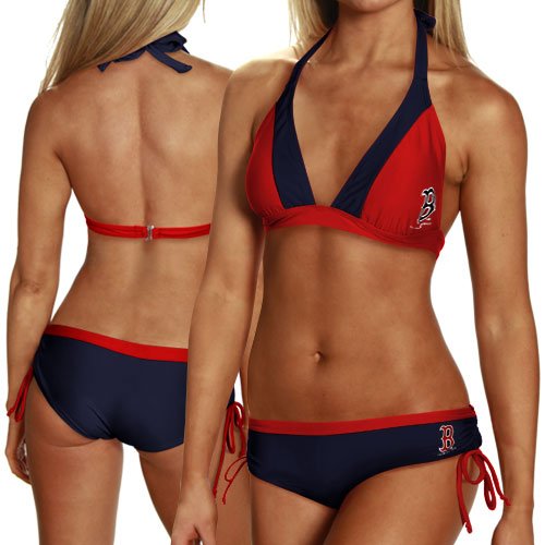 Boston Red Sox Ladies Red-Navy Blue Nylon Two-Piece Swimsuit (Large)