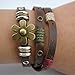 ZIKKER Charm Art Metal Flower Button Three Row Adjustable Leather Wrap Bracelet