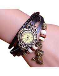 Blueskyseller Women Vintage Braid Wrap Quartz Leather Wrist Watch (Black)